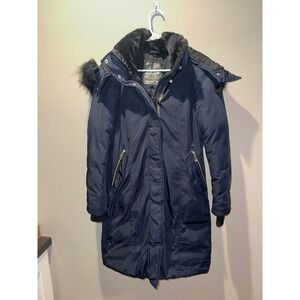 Noize Women's Blue Faux Fur Trim Hooded Winter Parka – XS – Cruelty-Free(163)